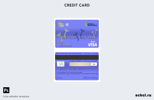 цифровая загрузка шаблона дебетовой карты Visa Banco Nacional Коста Рики